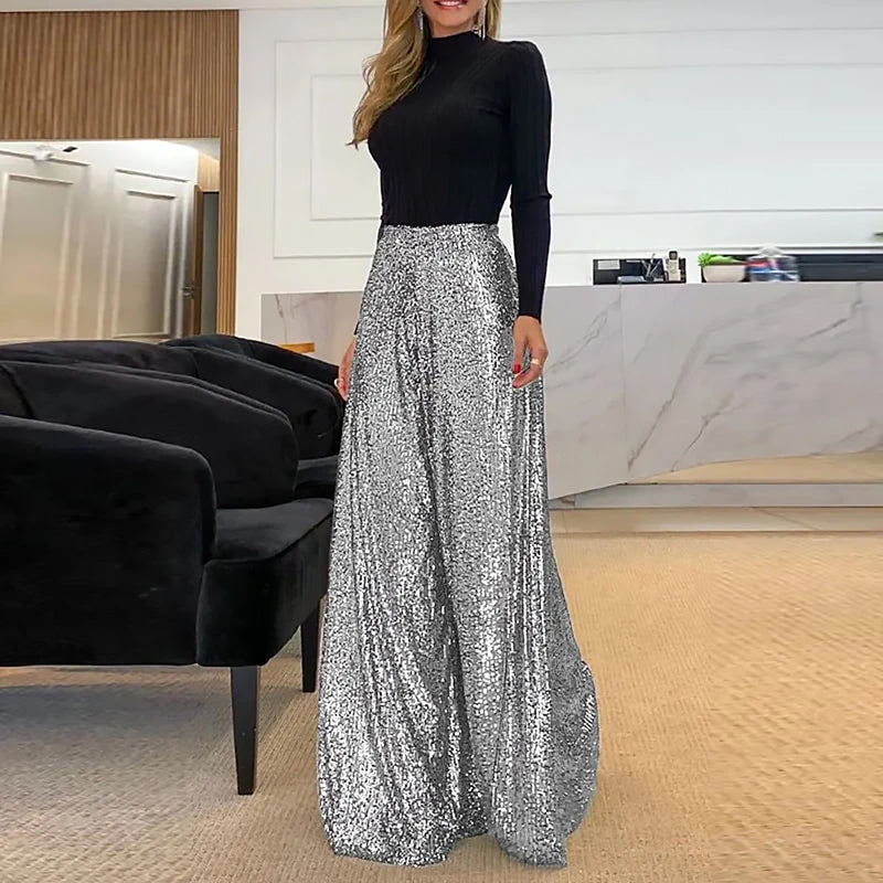 Ladies Glitter Flared Pants | High Waist