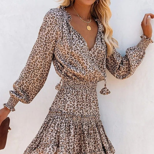 Brinley | Women Leopard Print Mini Dress | Long Sleeve