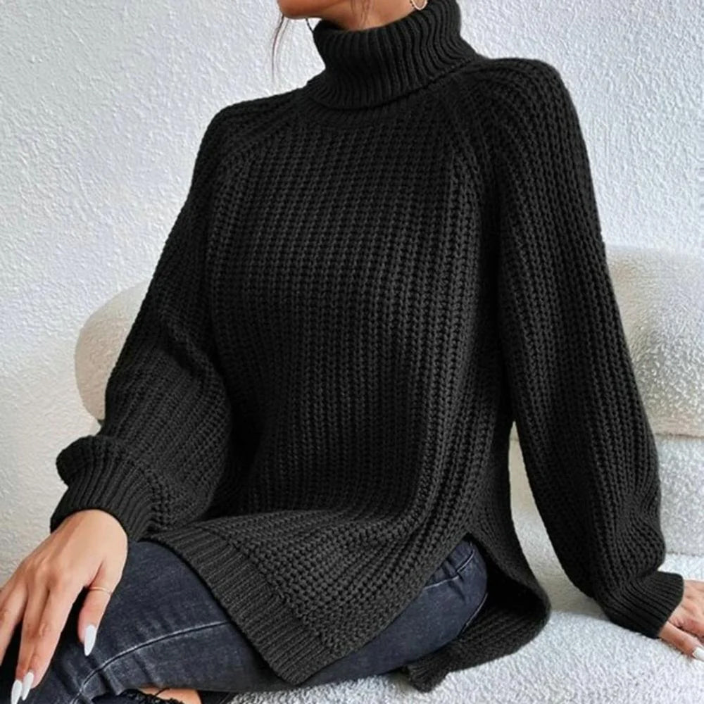 Ladies Loose Turtleneck Sweater | Side Slit