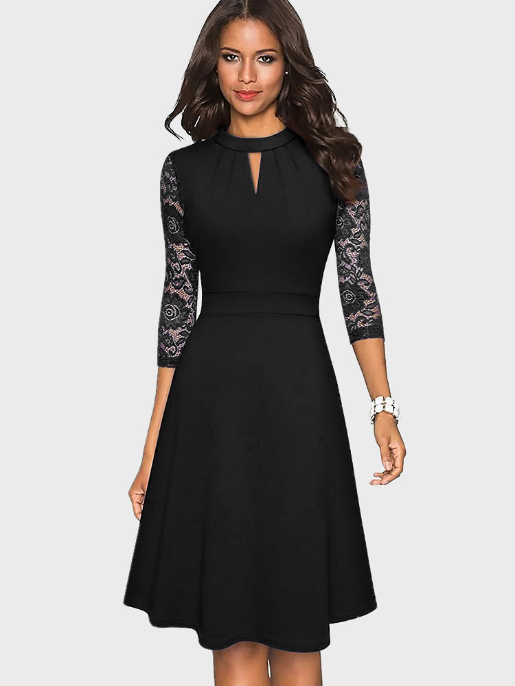 Ladies Half Sleeve Lace Dress | Pleated Design