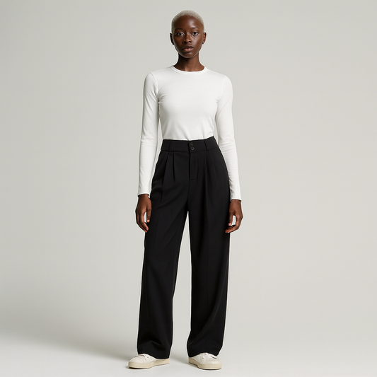 Ladies High Waisted Wide Leg Pants | Pleated Look