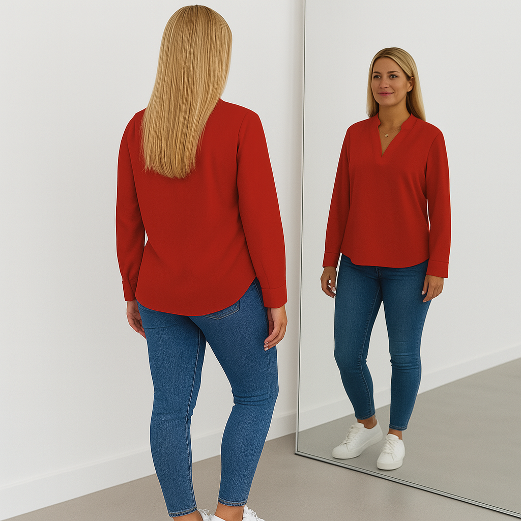 Ladies Long Sleeve V-Neck Blouse | Minimal Elegance