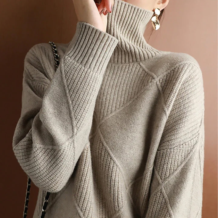 Ladies Geometric Turtleneck Sweater | Wide Cut