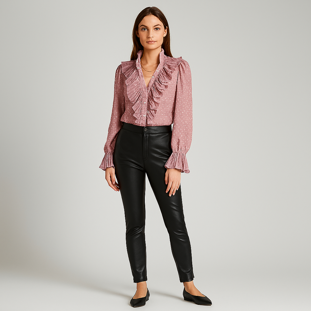 Ladies Ruffled Blouse | Deep Neckline