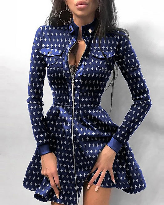 Ladies Fitted Zip Dress | Flared Skirt