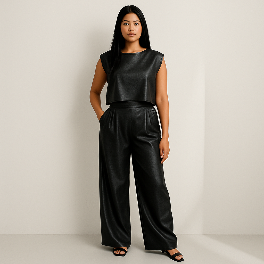 Ladies Glossy Wide-Leg Set | Elegant Silhouette
