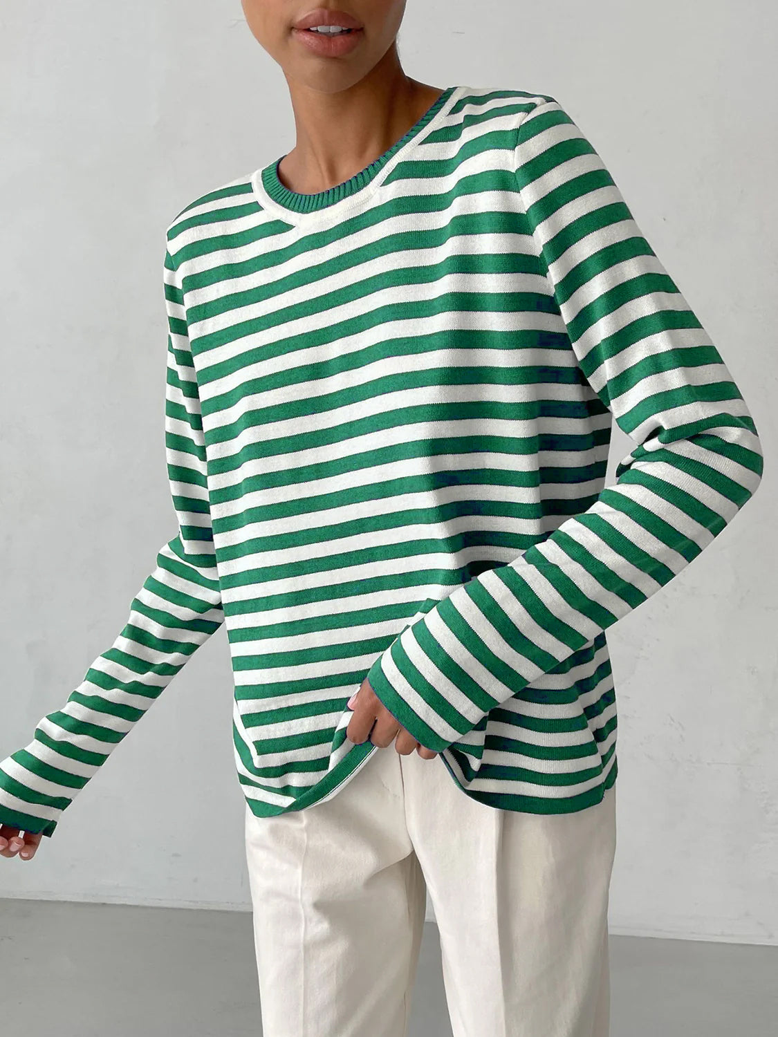 Women Striped Long Sleeve Sweater | Relaxed Cut