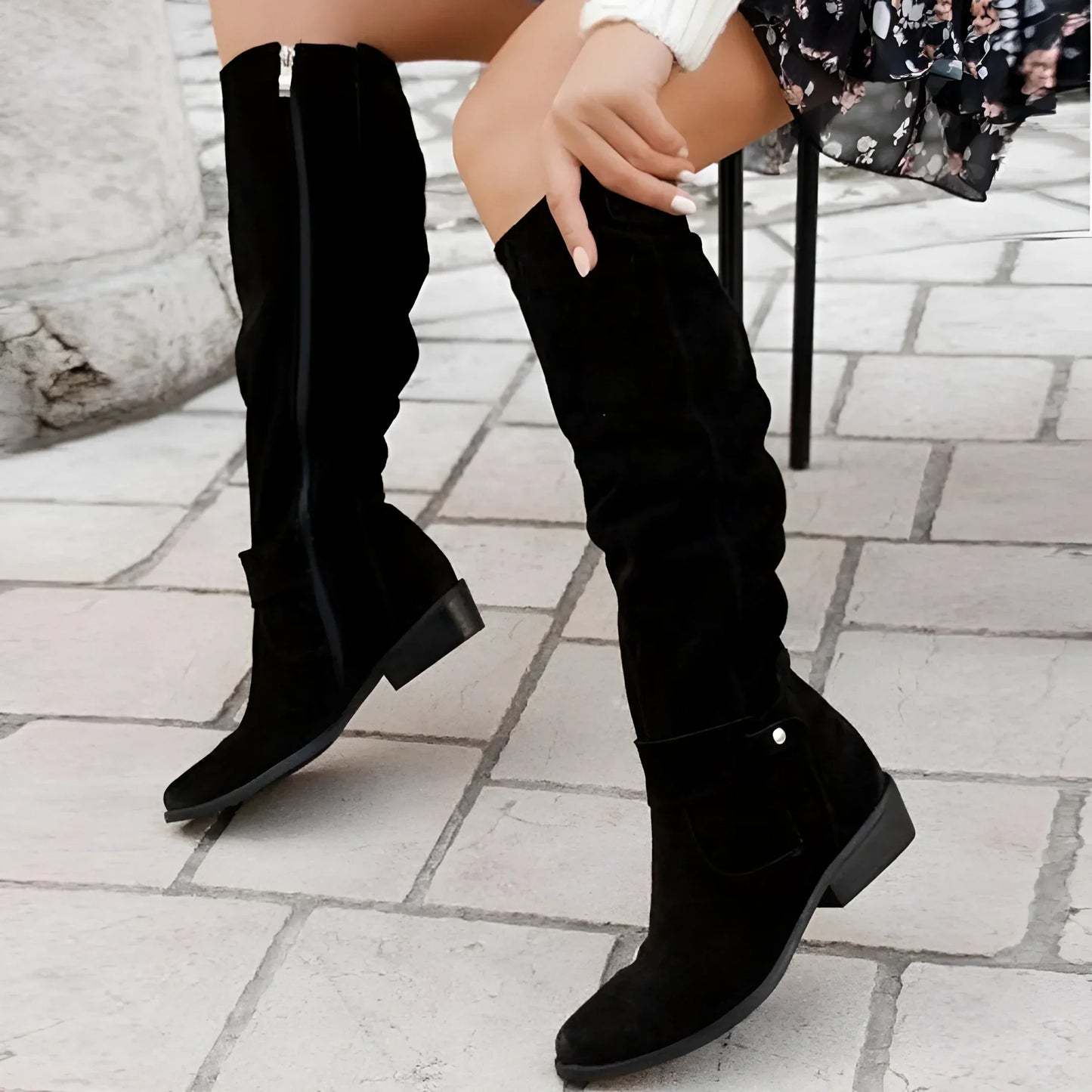 Boots | Women Flat Heel Knee High Boots | Side Zip