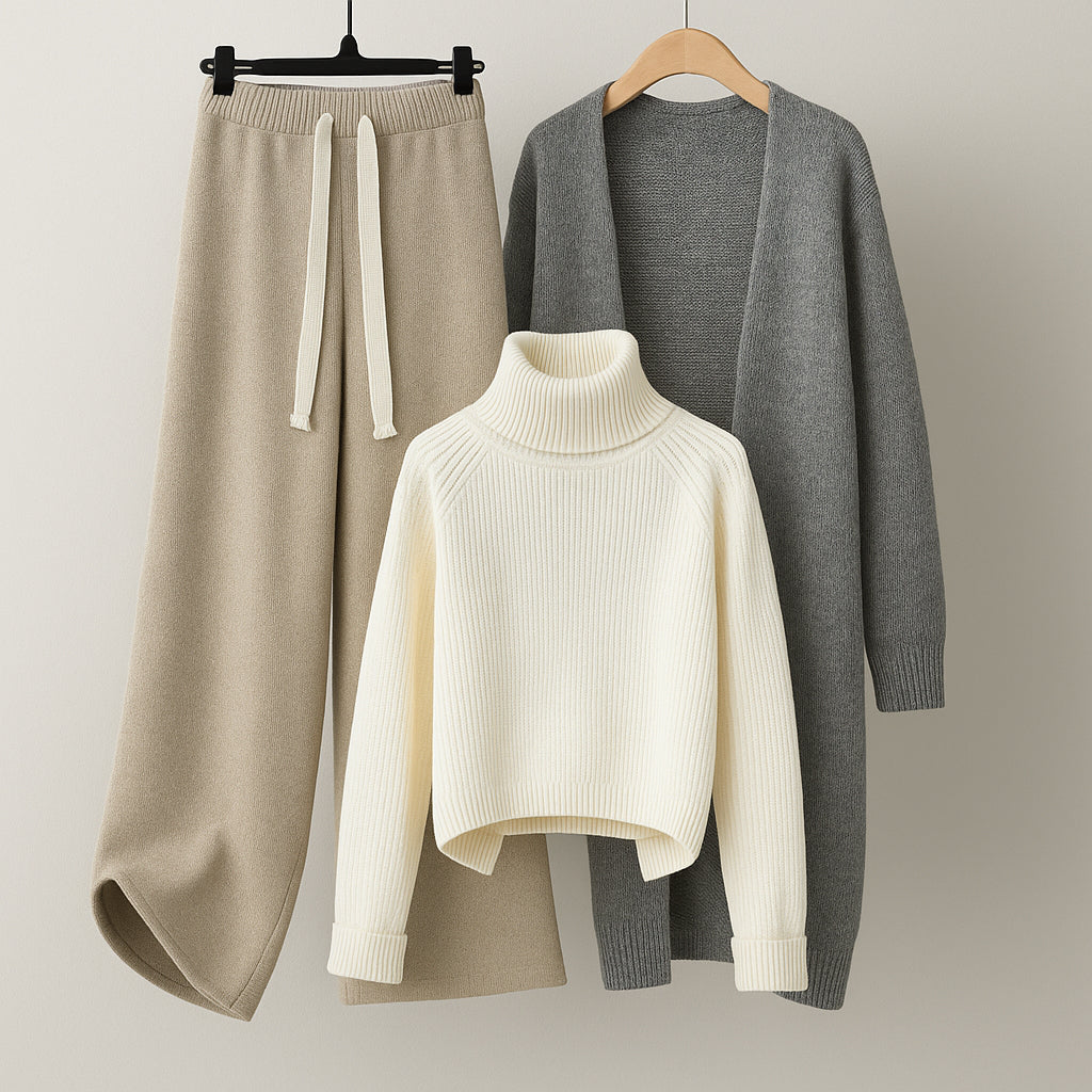 Ladies Three Piece Set | Long Cardigan