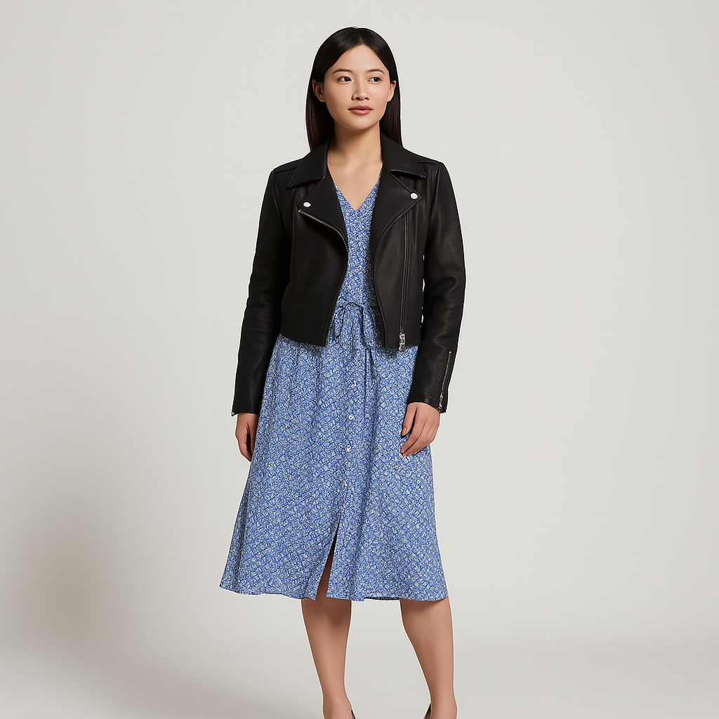 Ladies Fitted Biker Jacket | Asymmetric Zipper