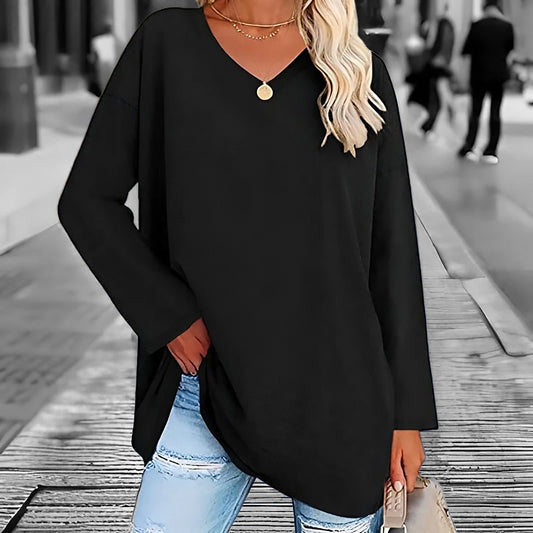 Ladies Long V-Neck Long Sleeve Shirt | Straight Cut