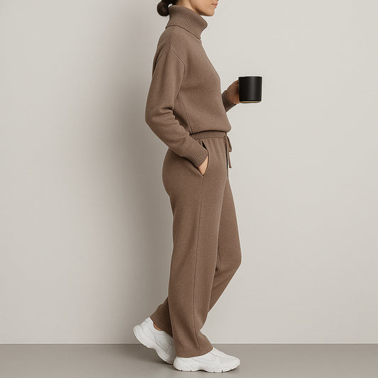 Ladies Two Piece Lounge Set | Wide Leg Turtleneck