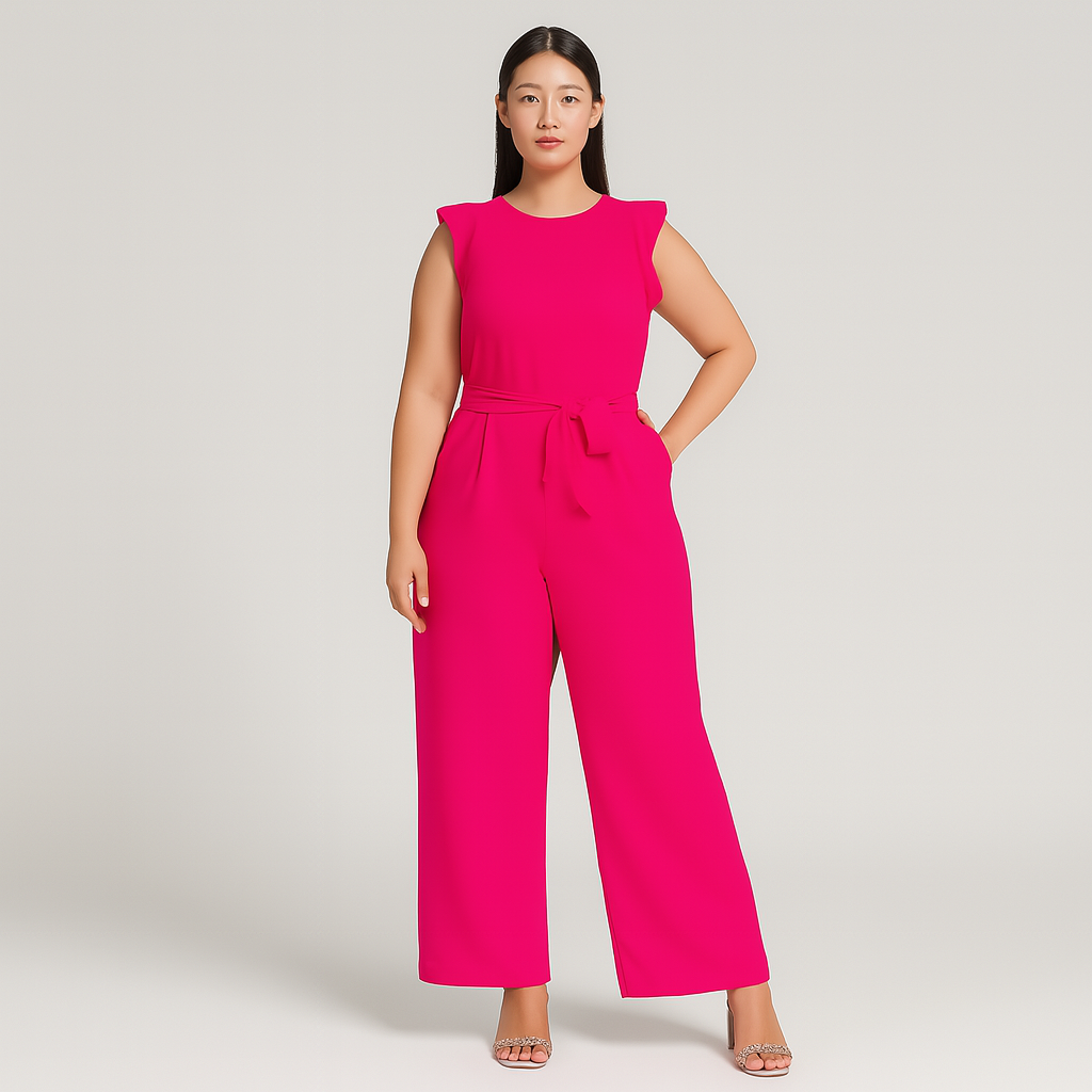 Women Ruffle Sleeve Jumpsuit | Belted Waist