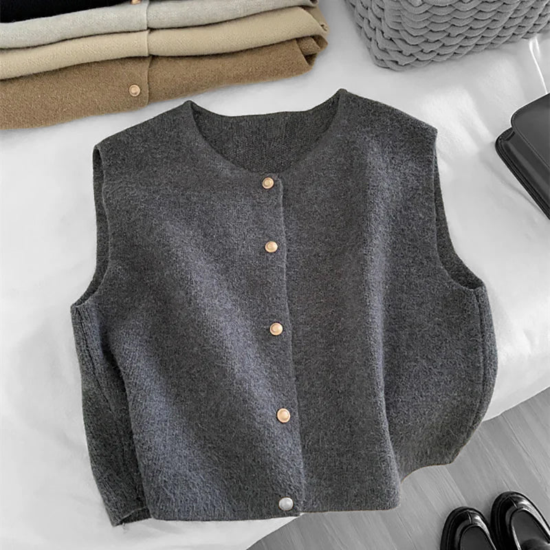 Ladies Sleeveless Knitted Waistcoat | Button placket