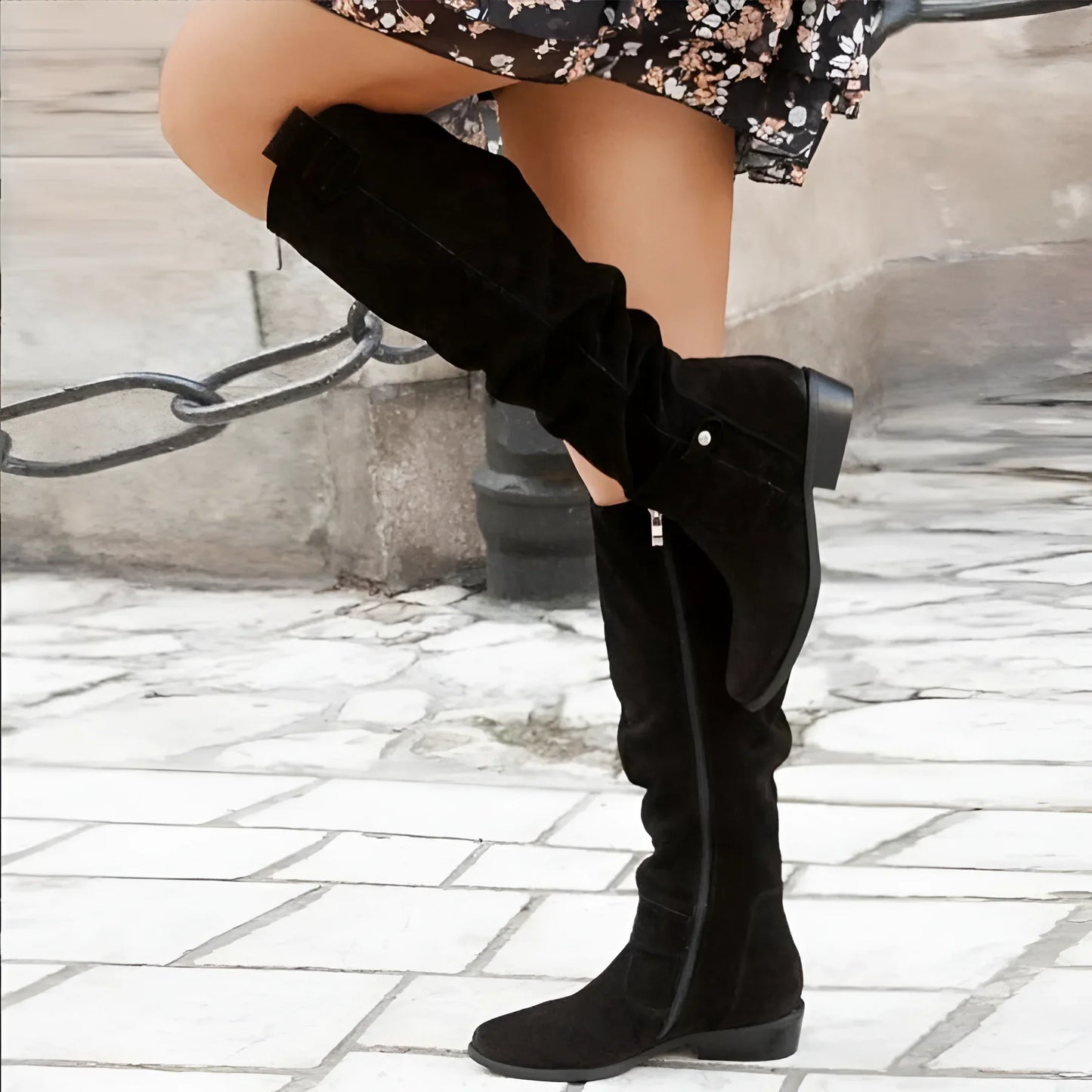 Boots | Women Flat Heel Knee High Boots | Side Zip