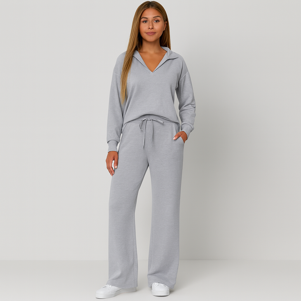 Ladies Loose Fit Loungewear Set | Zipper Collar