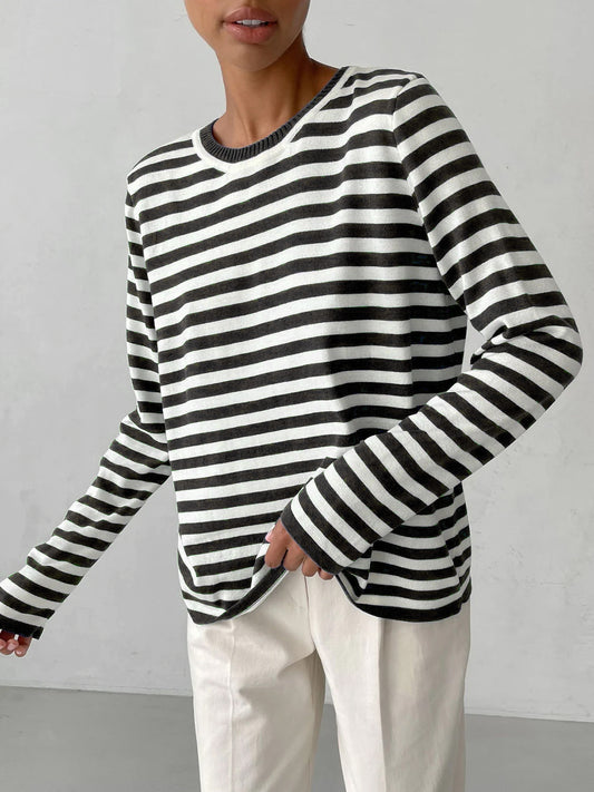 Women Striped Long Sleeve Sweater | Relaxed Cut