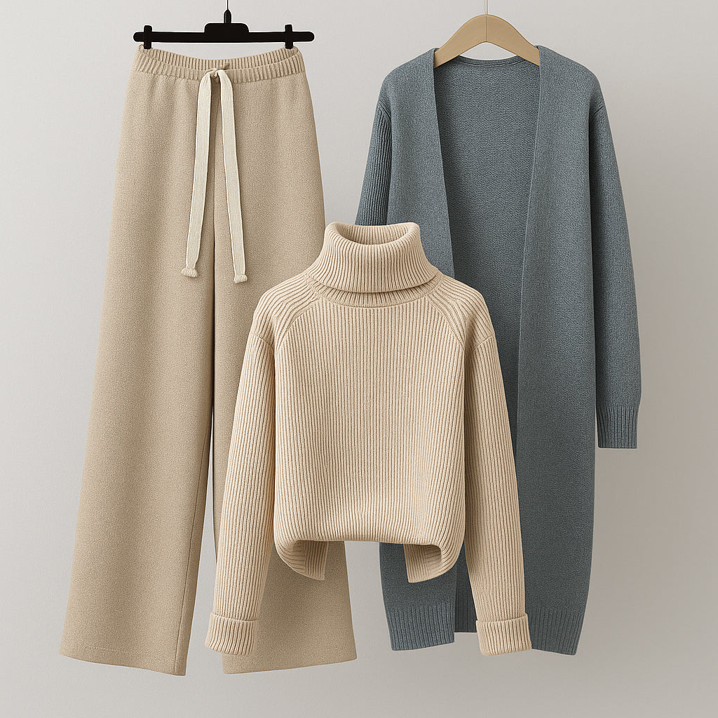 Ladies Three Piece Set | Long Cardigan
