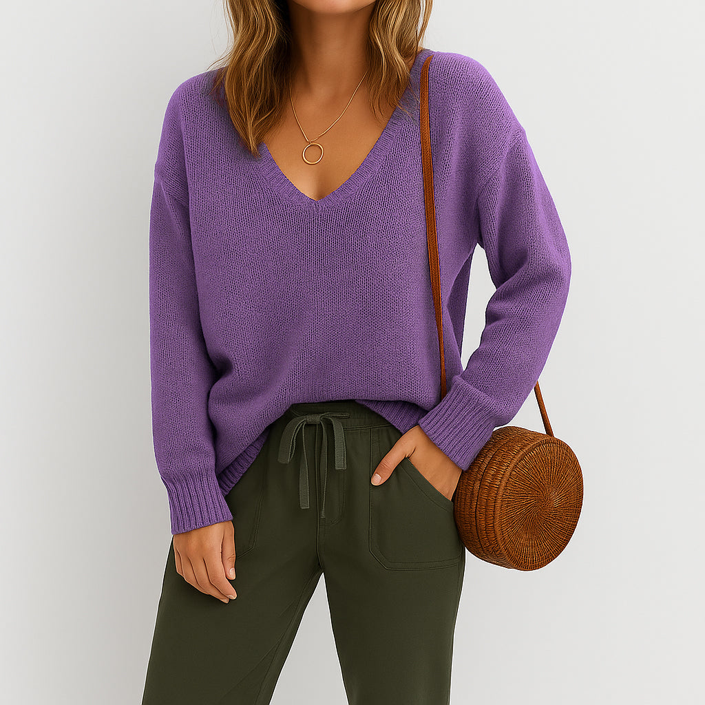 Ladies Wide Sweater | V-Neck