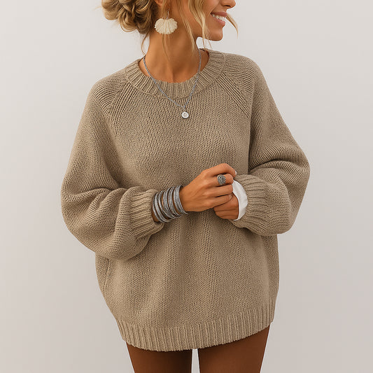 Ladies Wide Knit Sweater | V Neck Cuffed Sleeves