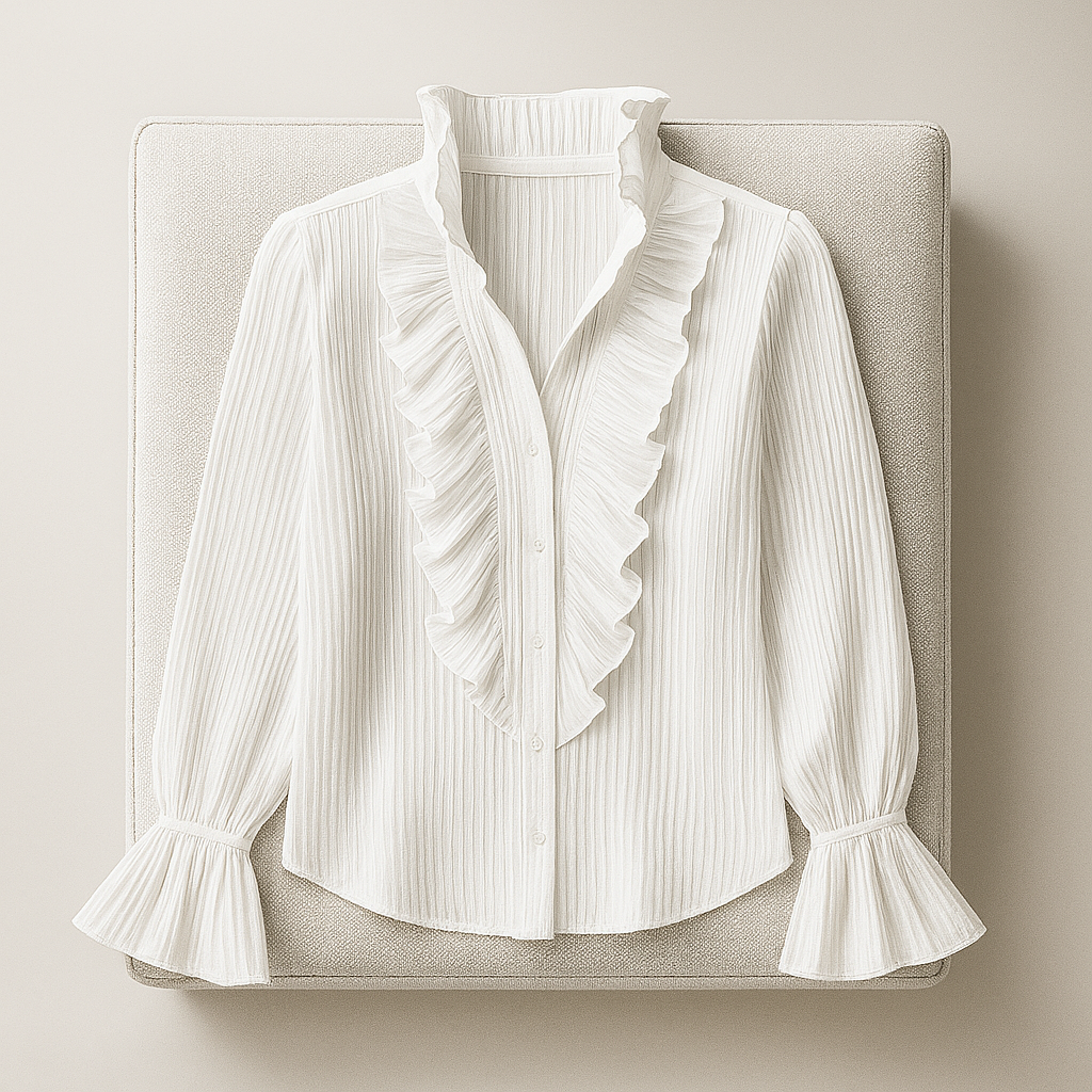 Ladies Ruffled Blouse | Deep Neckline