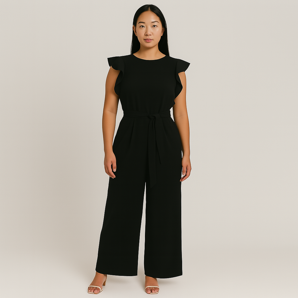 Women Ruffle Sleeve Jumpsuit | Belted Waist