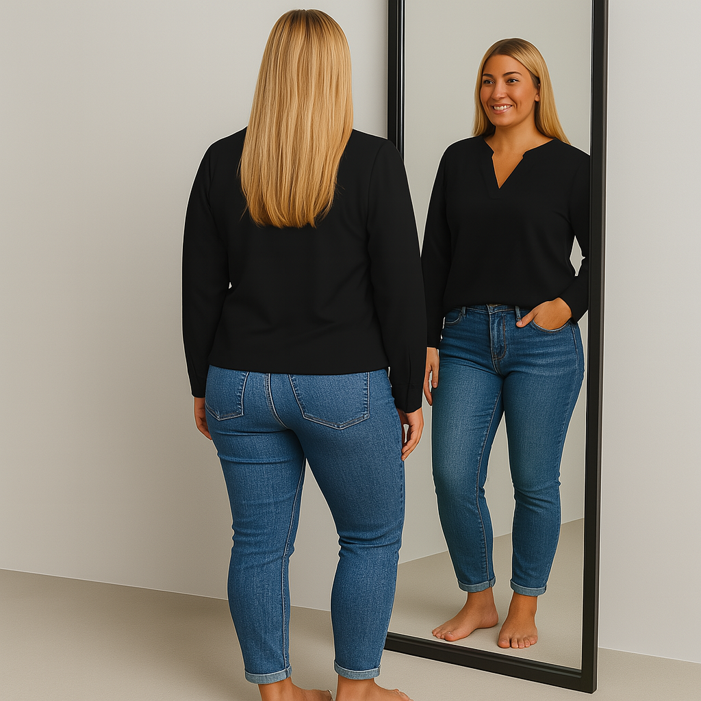 Ladies Long Sleeve V-Neck Blouse | Minimal Elegance