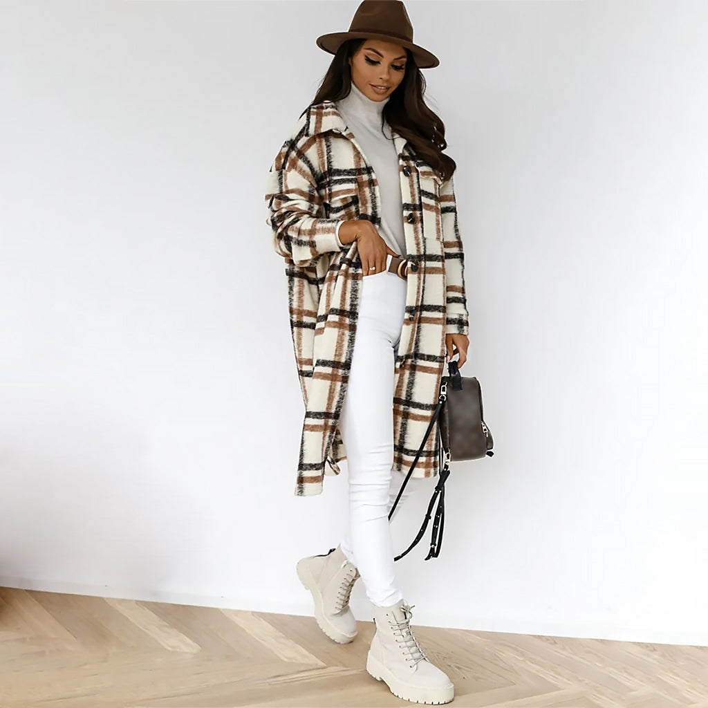 Ladies Checked Coat | Wide Silhouette