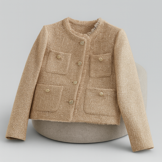 Ladies Short Tweed Blazer | Structured Round Neck
