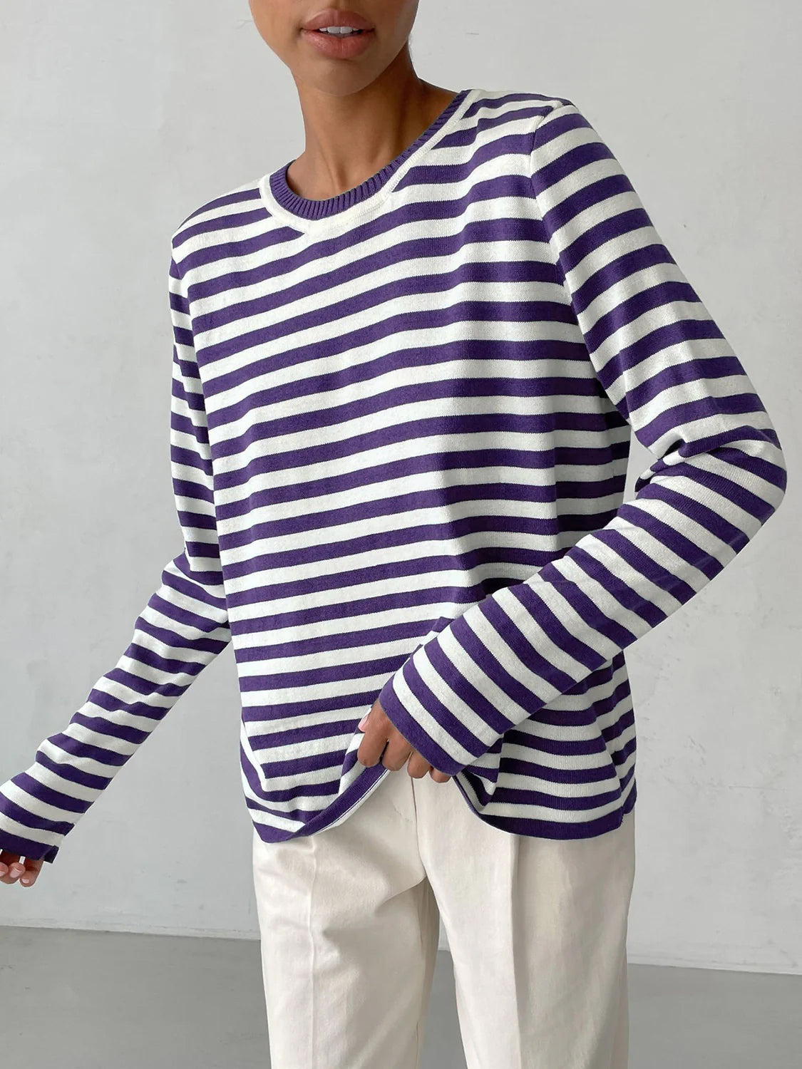 Women Striped Long Sleeve Sweater | Relaxed Cut