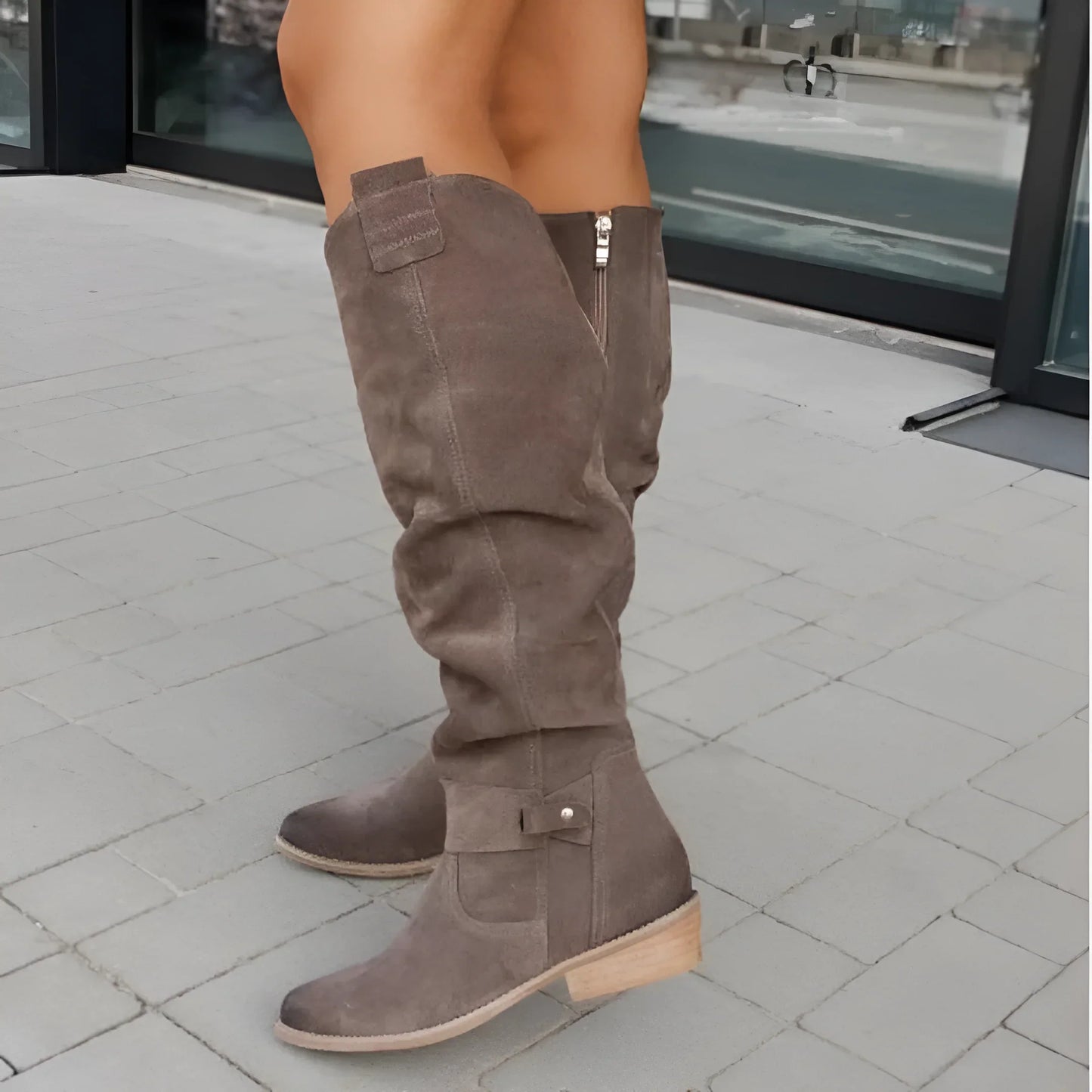 Boots | Women Flat Heel Knee High Boots | Side Zip