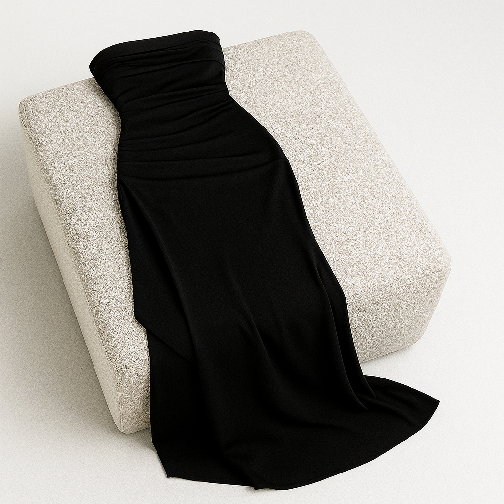 Ladies Strapless Evening Dress | High Leg Slit