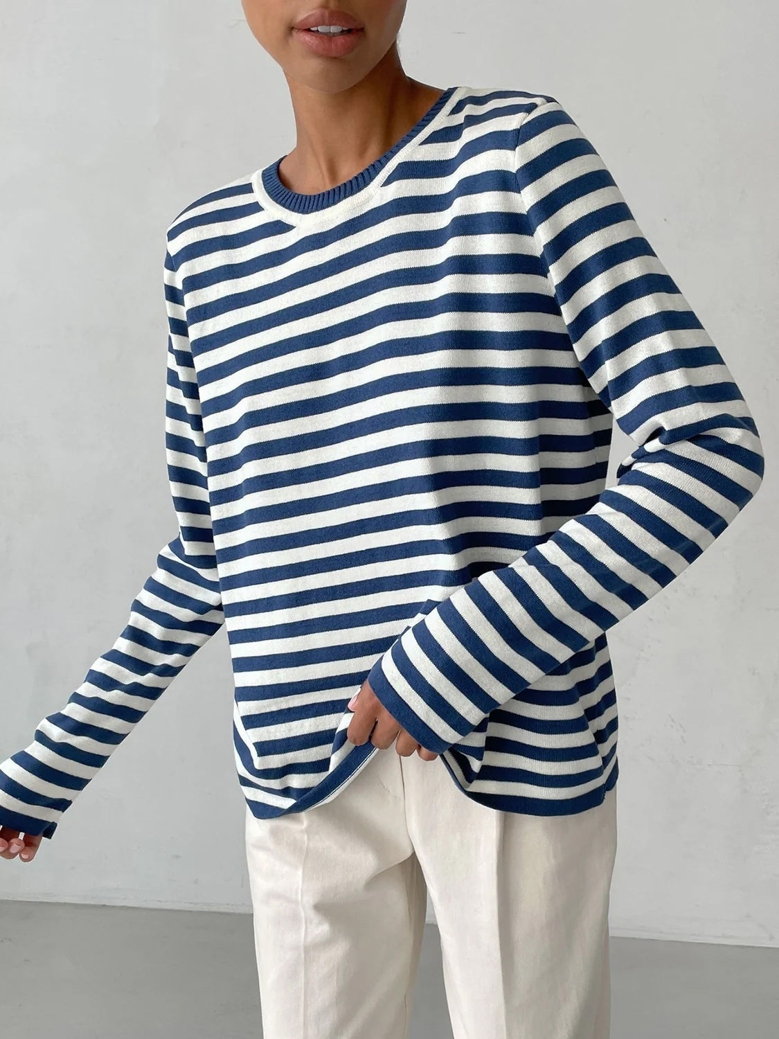 Women Striped Long Sleeve Sweater | Relaxed Cut