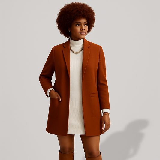 Women Open Front Midi Blazer | Straight Cut Design