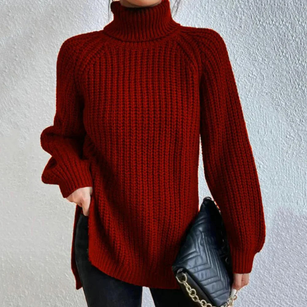 Ladies Loose Turtleneck Sweater | Side Slit