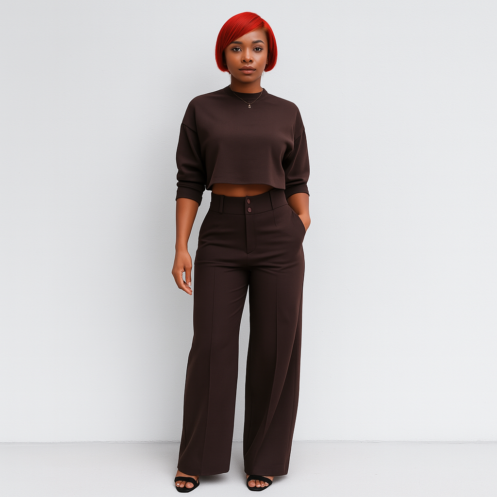 Ladies Two-Piece Set Top Pants | High-Waisted
