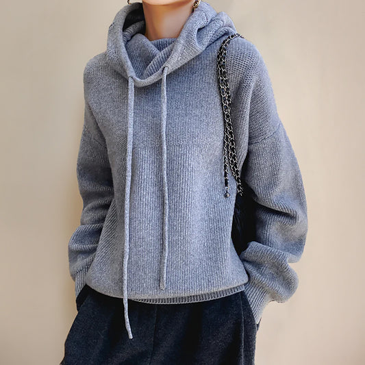 Ladies Loose Hoodie Sweater | High Collar