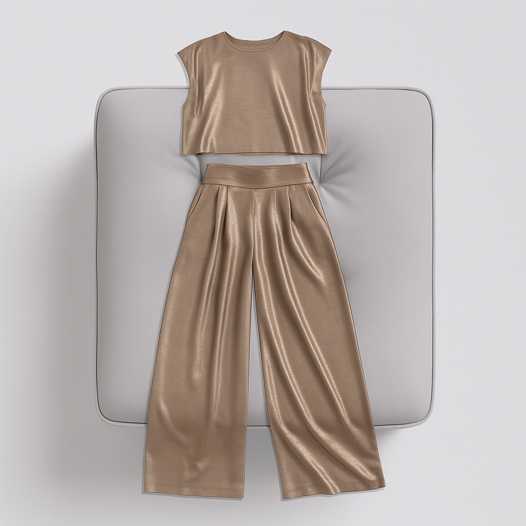 Ladies Glossy Wide-Leg Set | Elegant Silhouette