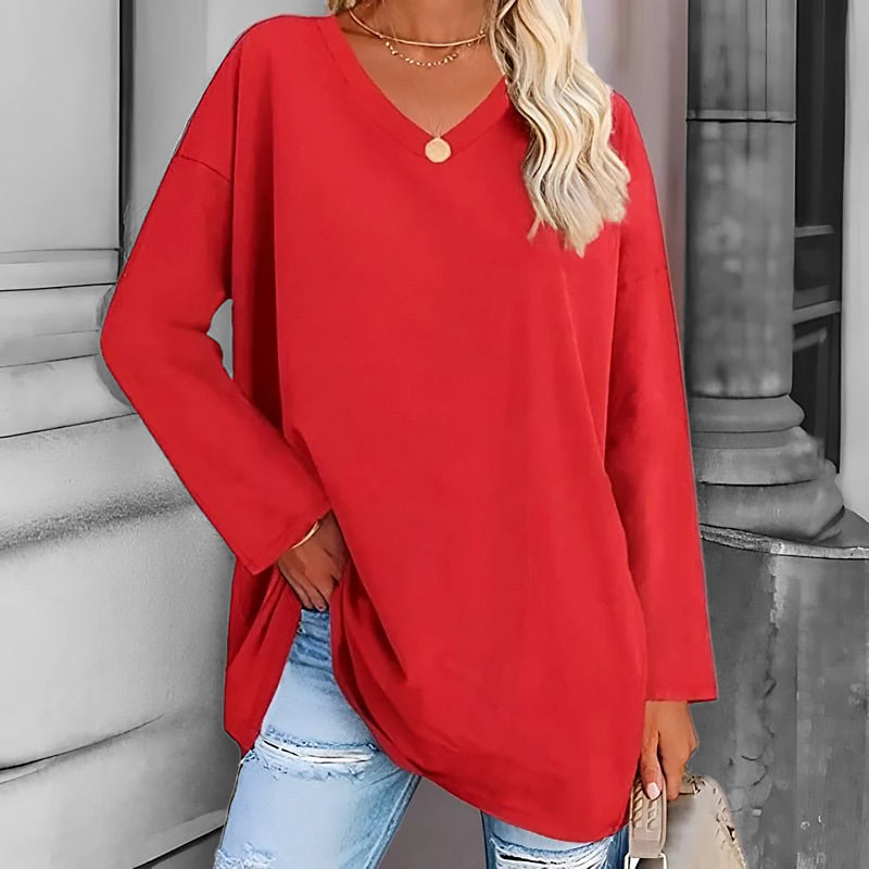 Ladies Long V-Neck Long Sleeve Shirt | Straight Cut
