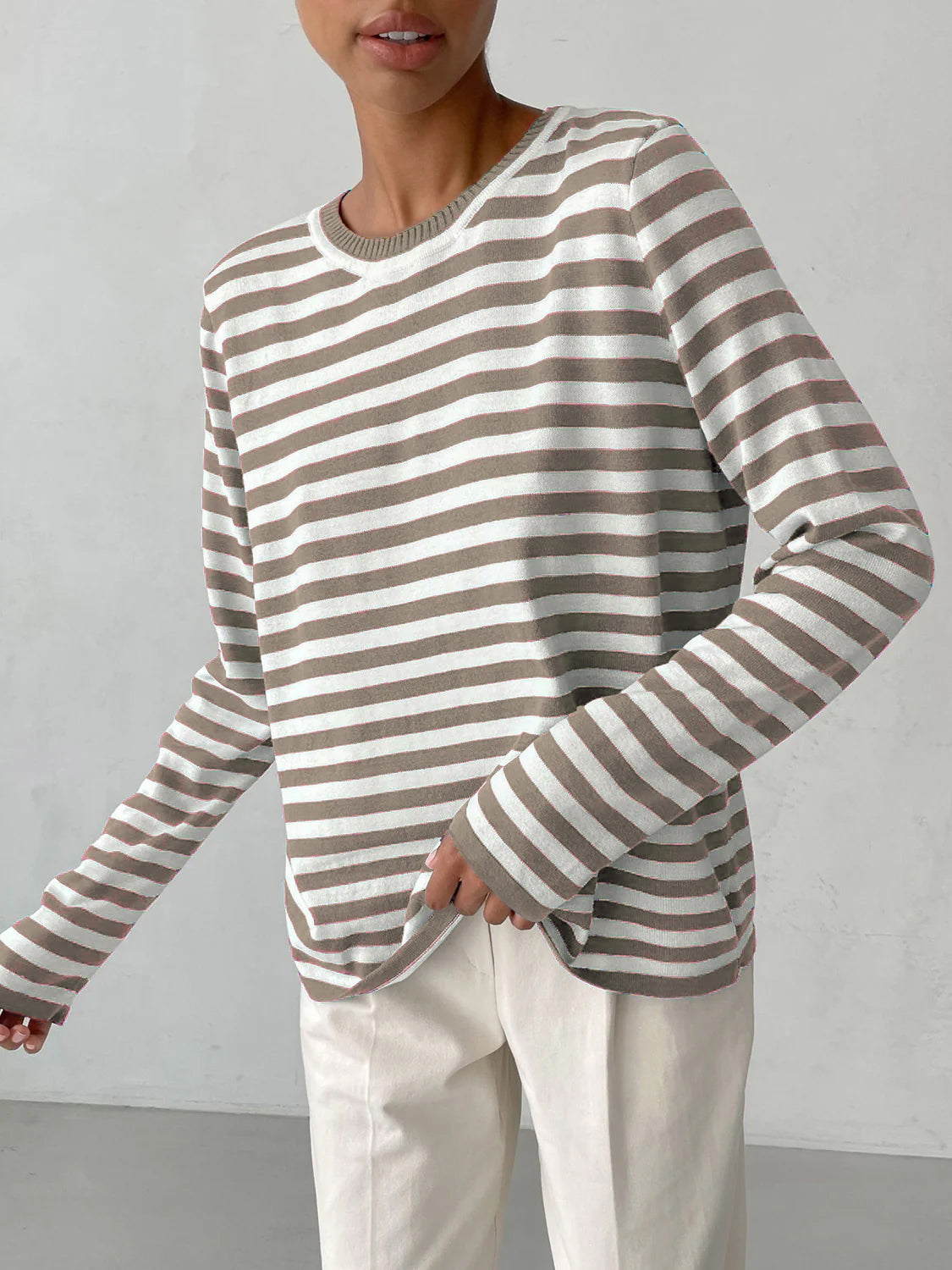 Women Striped Long Sleeve Sweater | Relaxed Cut