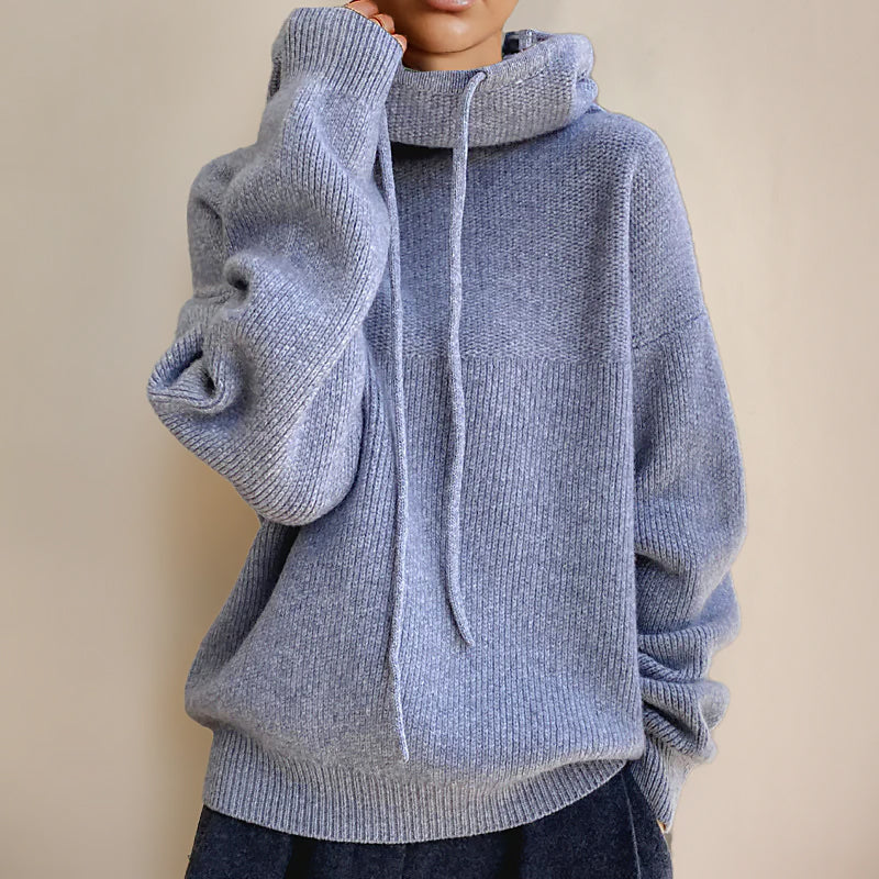 Ladies Loose Hoodie Sweater | High Collar