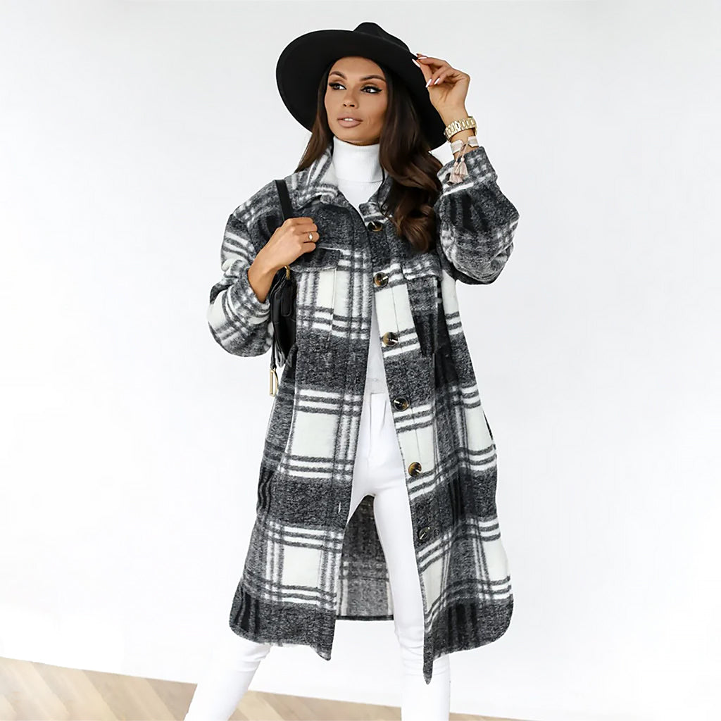 Ladies Checked Coat | Wide Silhouette