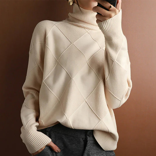 Ladies Geometric Turtleneck Sweater | Wide Cut