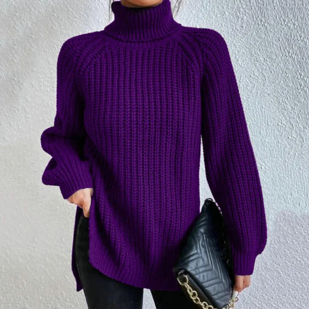 Ladies Loose Turtleneck Sweater | Side Slit