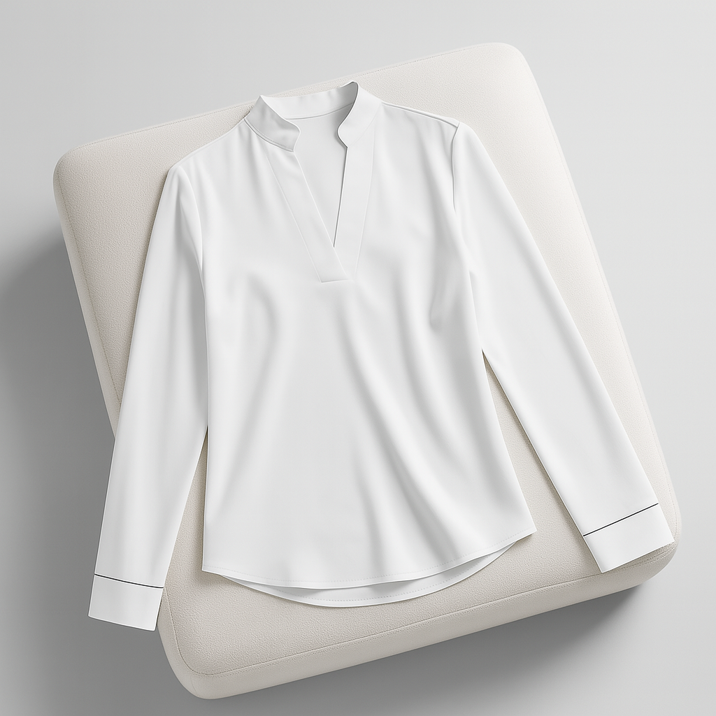 Ladies Long Sleeve V-Neck Blouse | Minimal Elegance