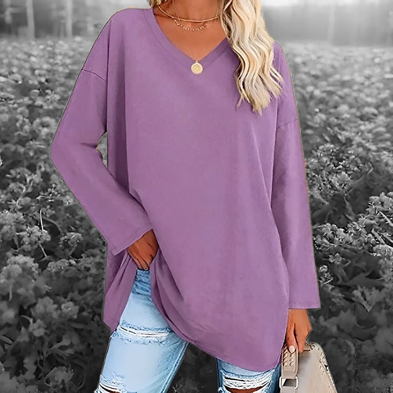 Ladies Long V-Neck Long Sleeve Shirt | Straight Cut