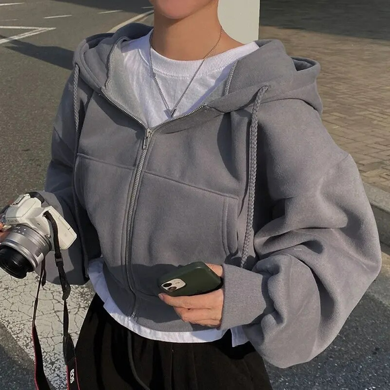 Hoodie | Women Cropped Hoodie | White Zip Up
