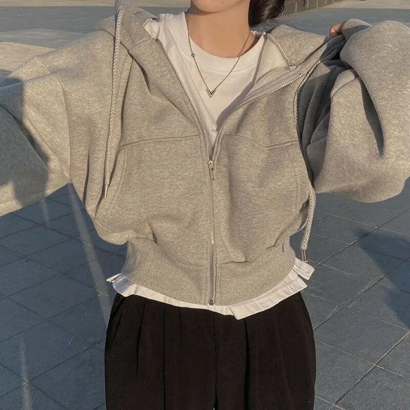 Hoodie | Women Cropped Hoodie | White Zip Up
