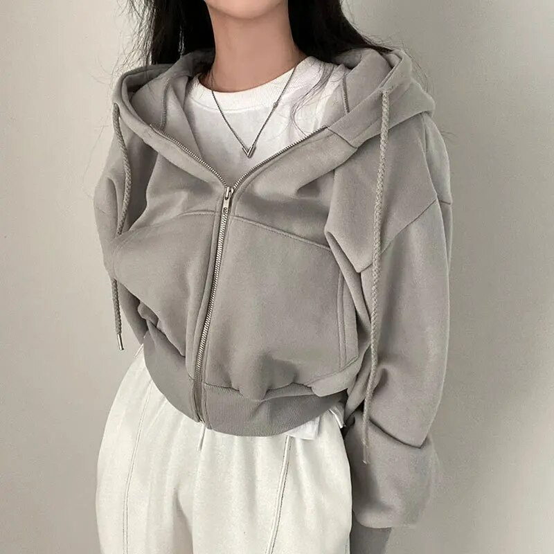 Hoodie | Women Cropped Hoodie | White Zip Up