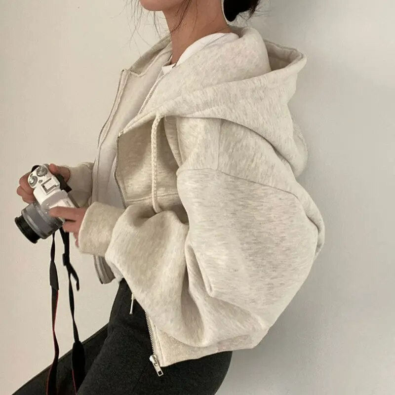 Hoodie | Women Cropped Hoodie | White Zip Up